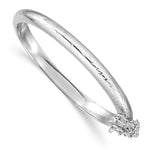 Sterling Silver Rhodium-plated Polished & Diamond-cut with Safety Clasp Hinged Children's Bangle