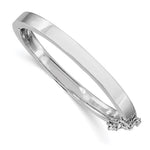 Sterling Silver Rhodium-plated Polished Inside Diameter Hinged Bangle with Safety Chain