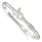 Sterling Silver Polished and Textured Starfish Hook Closure Bangle