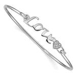 Sterling Silver Rhodium-plated Polished LOVE with CZ Heart Hook Closure Bangle