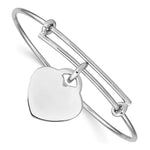 Sterling Silver Rhodium-plated Engravable Heart Charm Expandable Slip-on Bangle