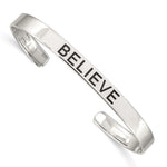 Sterling Silver Polished Antiqued BELIEVE Cuff Bangle
