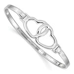 Sterling Silver Rhodium-plated Heart w/Hook Closure Bangle