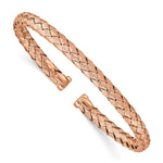 Sterling Silver Rose-tone Polished Braided Texture Flexible Bangle