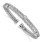Sterling Silver Rhodium-plated Polished Braided Double Strand CZ Flexible Cuff Bangle