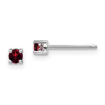 Sterling Silver Rhodium-plated Round Garnet Post Earrings