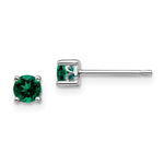 Sterling Silver Rhodium-plated Round Created Emerald Post Earrings