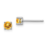 Sterling Silver Rhodium-plated Round Citrine Post Earrings