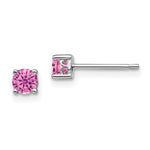 Sterling Silver Rhodium-plated Round Created Pink Sapphire Post Earring