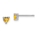 Sterling Silver Rhodium-plated Heart Citrine Post Earrings