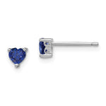 Sterling Silver Rhod-plated Heart Created Sapphire Post Earrings
