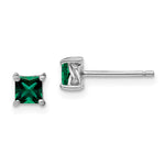 Sterling Silver Rhod-pltd Princess Created Emerald Post Earrings