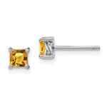 Sterling Silver Rhodium-plated Princess Citrine Post Earrings