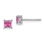 Sterling Silver Rhod-pltd Princess Cr. Pink Sapphire Post Earrings