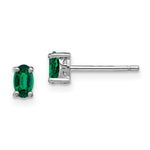 Sterling Silver Rhodium-plated 5x Oval Created Emerald Post Earrings