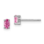 Sterling Silver Rhodium-plated 5x Oval Created Pink Sapphire Post Earrin