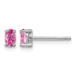 Sterling Silver Rhodium-plated 5x Oval Cr. Pink Sapphire Post Earrings