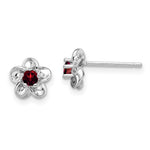 Sterling Silver Rhodium-plated Floral Garnet Post Earrings