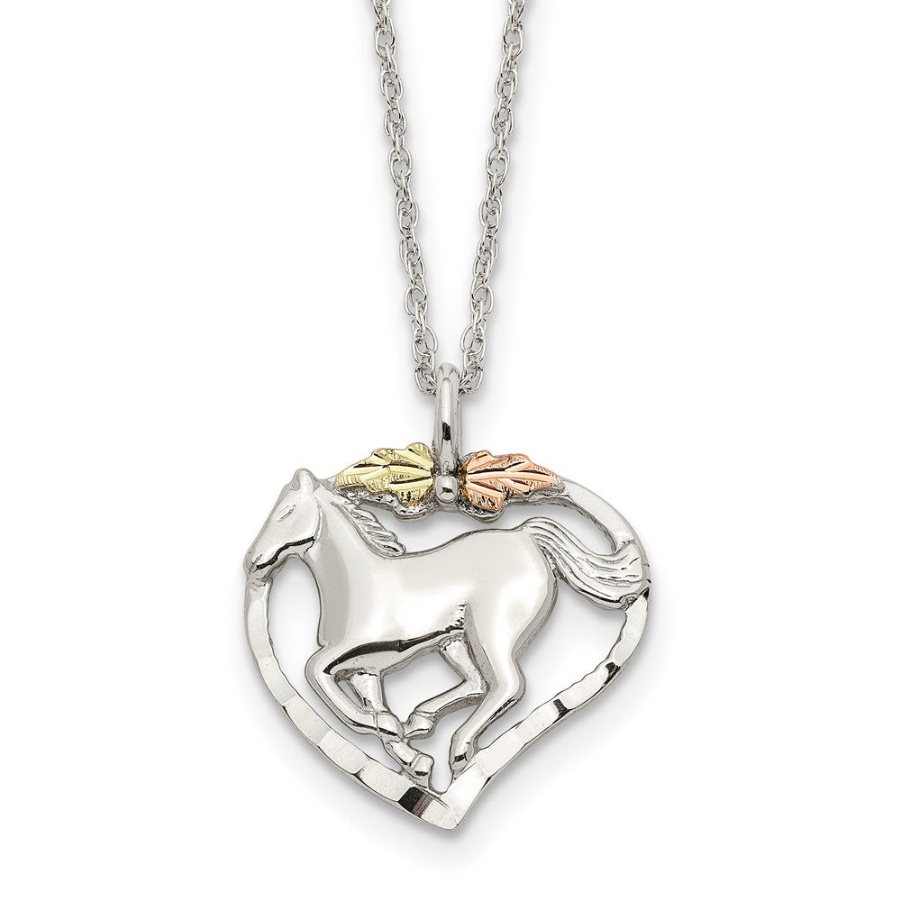 Landstrom's Rushmore Black Hills Sterling Silver 12K Gold Accents Horse Within Heart Spring Ring Clasp Necklace