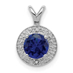 Sterling Silver Rhodium-plated Diam. & Created Sapphire Pendant
