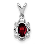 Sterling Silver Rhodium-plated Garnet & Diam. & Diam. Pendant