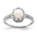 Sterling Silver Rhodium-plated Diam. & FW Cultured Pearl Ring