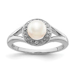 Sterling Silver Rhodium-plated Diam. & FW Cultured Pearl Ring