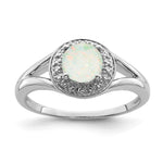 Sterling Silver Rhodium-plated Diam. & Created Opal Ring