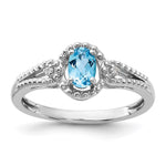 Sterling Silver Rhodium-plated Light Swiss Blue Topaz & Diam. Ring