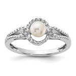 Sterling Silver Rhodium-plated FW Cultured Pearl & Diam. Ring