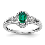 Sterling Silver Rhodium-plated Created Emerald & Diam. Ring