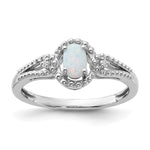 Sterling Silver Rhodium-plated Created Opal & Diam. Ring