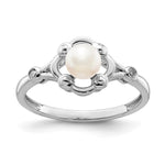 Sterling Silver Rhodium-plated FW Cultured Pearl & Diam. Ring