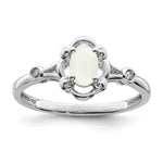 Sterling Silver Rhodium-plated Created Opal & Diam. Ring