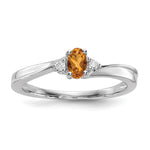 Sterling Silver Rhodium-plated Citrine & Diamond Birthstone Ring