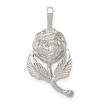 Sterling Silver Polished Long Stemmed Rose Pendant