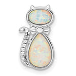 Sterling Silver Rhodium-plated White Lab Created Opal Cat Chain Slide