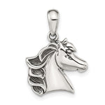 Sterling Silver Antiqued Polished Horse Head Pendant