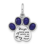 Sterling Silver Rhodium-plated Lapis Lazuli Enameled DOGS LEAVE PAW PRINTS ON YOUR HEART Pendant