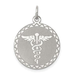 Sterling Silver Rhodium-plated Caduceus Engravable Back Disc Charm