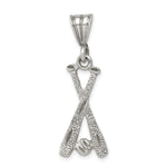 Sterling Silver Textured Diamond-cut Two Bats and Baseball Charm