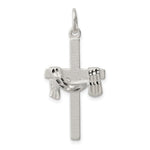 Sterling Silver Satin Diamond-cut Draped Cross Charm
