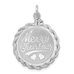 Sterling Silver Rhodium-plated MERRY CHRISTMAS Rope-Edge Engravable Round Disc Charm