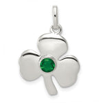Sterling Silver Polished 3-Leaf Clover with Green Glass Stone Charm