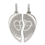 Sterling Silver Rhodium-plated 2-piece LOVE YOU Engravable Heart Charm