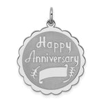 Sterling Silver Rhodium-plated HAPPY ANNIVERSARY Engravable Scalloped Disc Charm