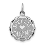 Sterling Silver Rhodium-plated SPECIAL MOM Engravable Scalloped Disc Charm