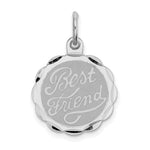 Sterling Silver Rhodium-plated BEST FRIEND Engravable Scalloped Disc Charm