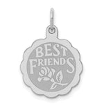 Sterling Silver Rhodium-plated BEST FRIENDS Engravable Scalloped Disc Charm