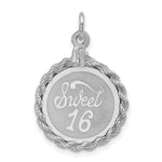 Sterling Silver Rhodium-plated SWEET 16 Rope-Edge Engravable Disc Charm